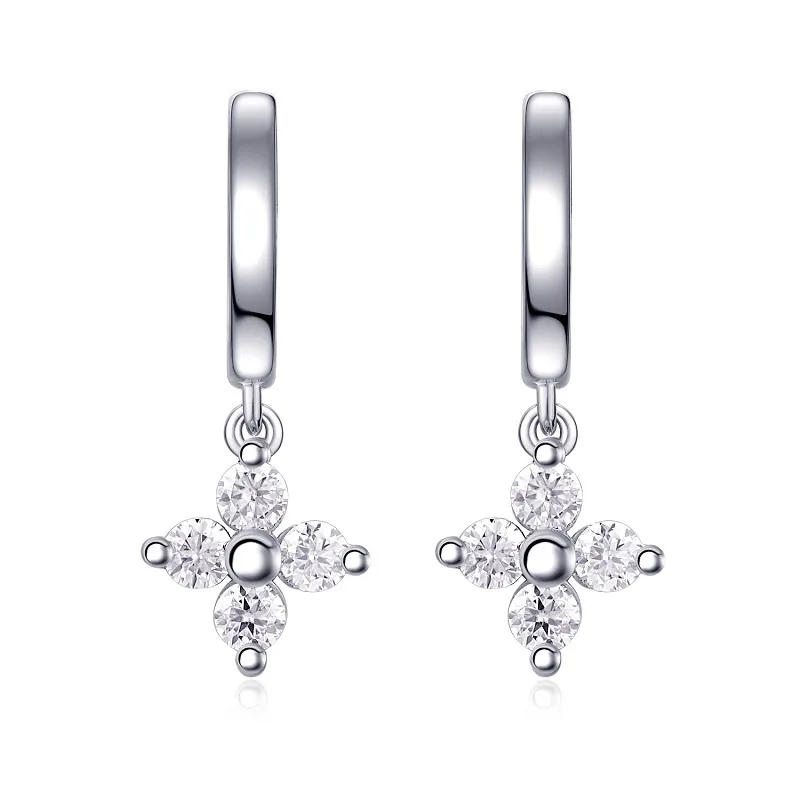 Silver CZ Flower Drop Earrings – Sparkling Floral Dangle Earrings for Women