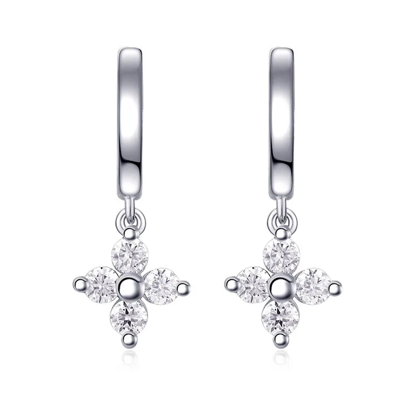 Silver CZ Flower Drop Earrings – Sparkling Floral Dangle Earrings for Women