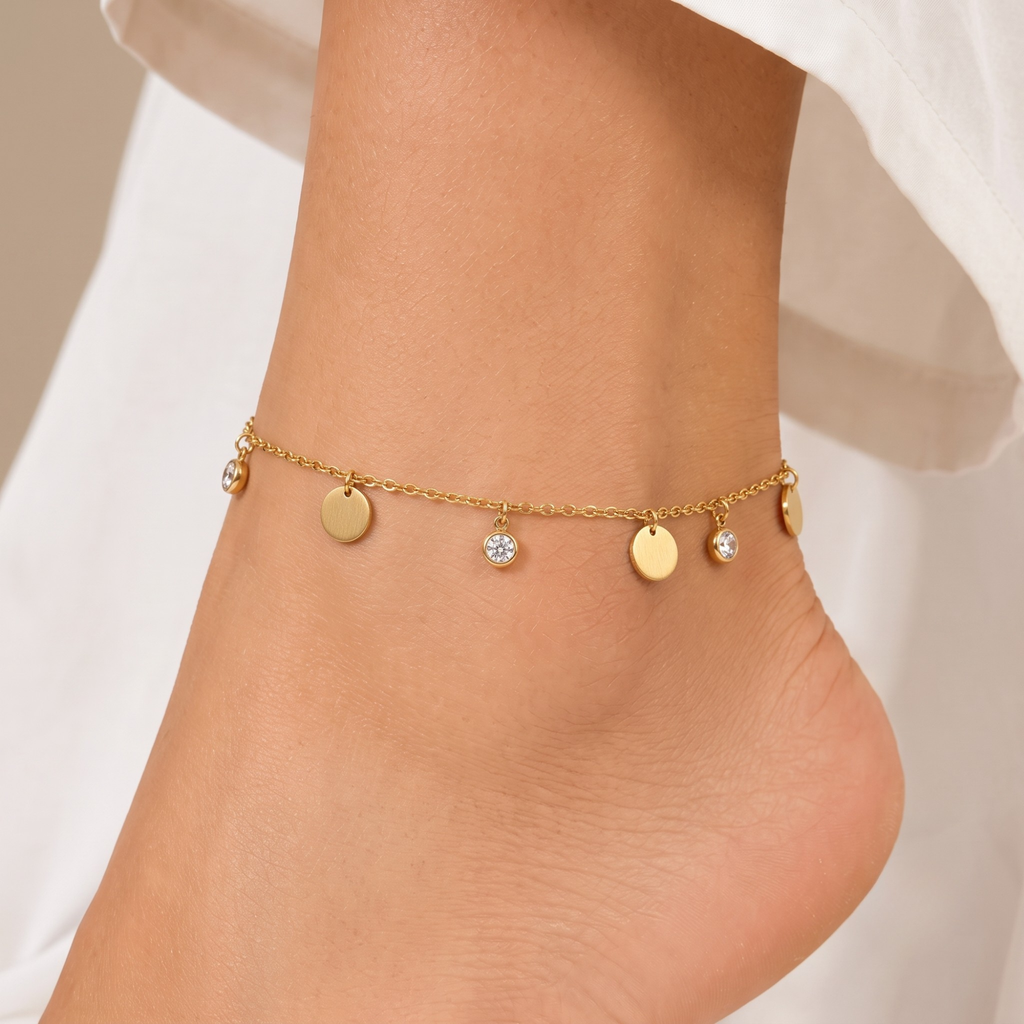 Minimal Disc Charm Anti-Tarnish Anklet for Women
