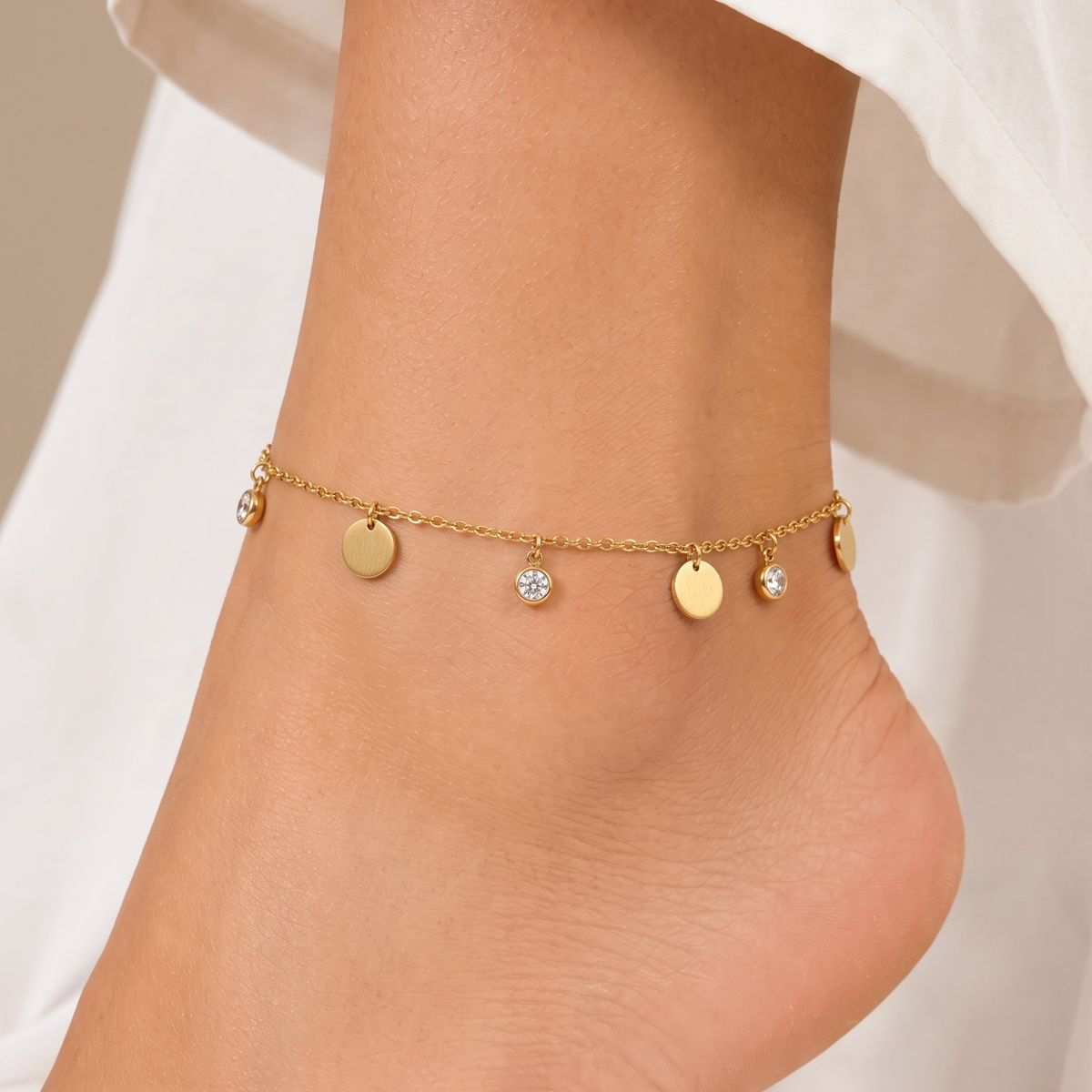 Minimal Disc Charm Anti-Tarnish Anklet for Women