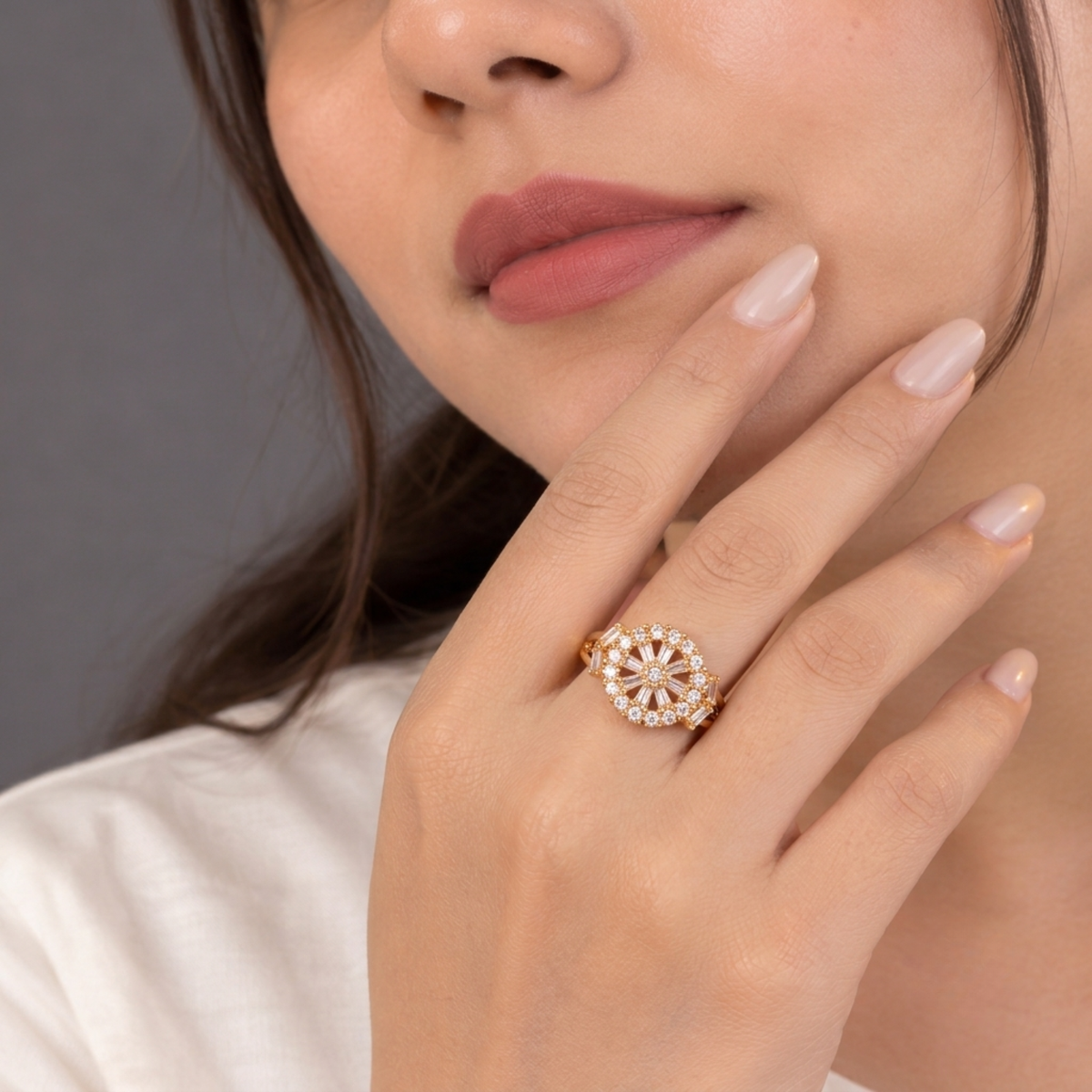 Elara Floral Sunburst CZ Ring for Women