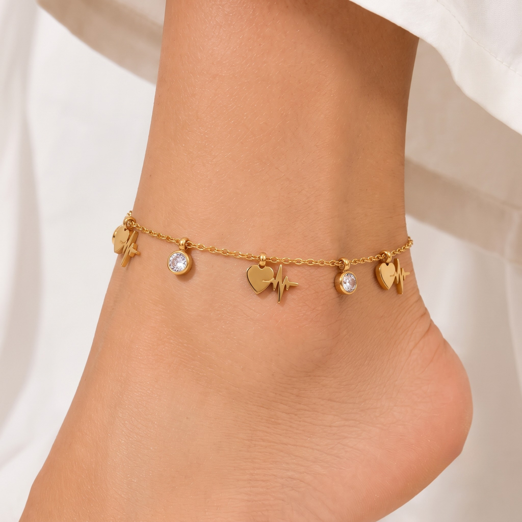 Heartbeat Heart Charm Anti-Tarnish Anklet for Women