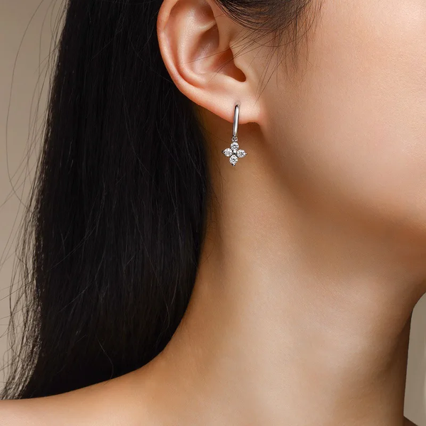 Silver CZ Flower Drop Earrings – Sparkling Floral Dangle Earrings for Women