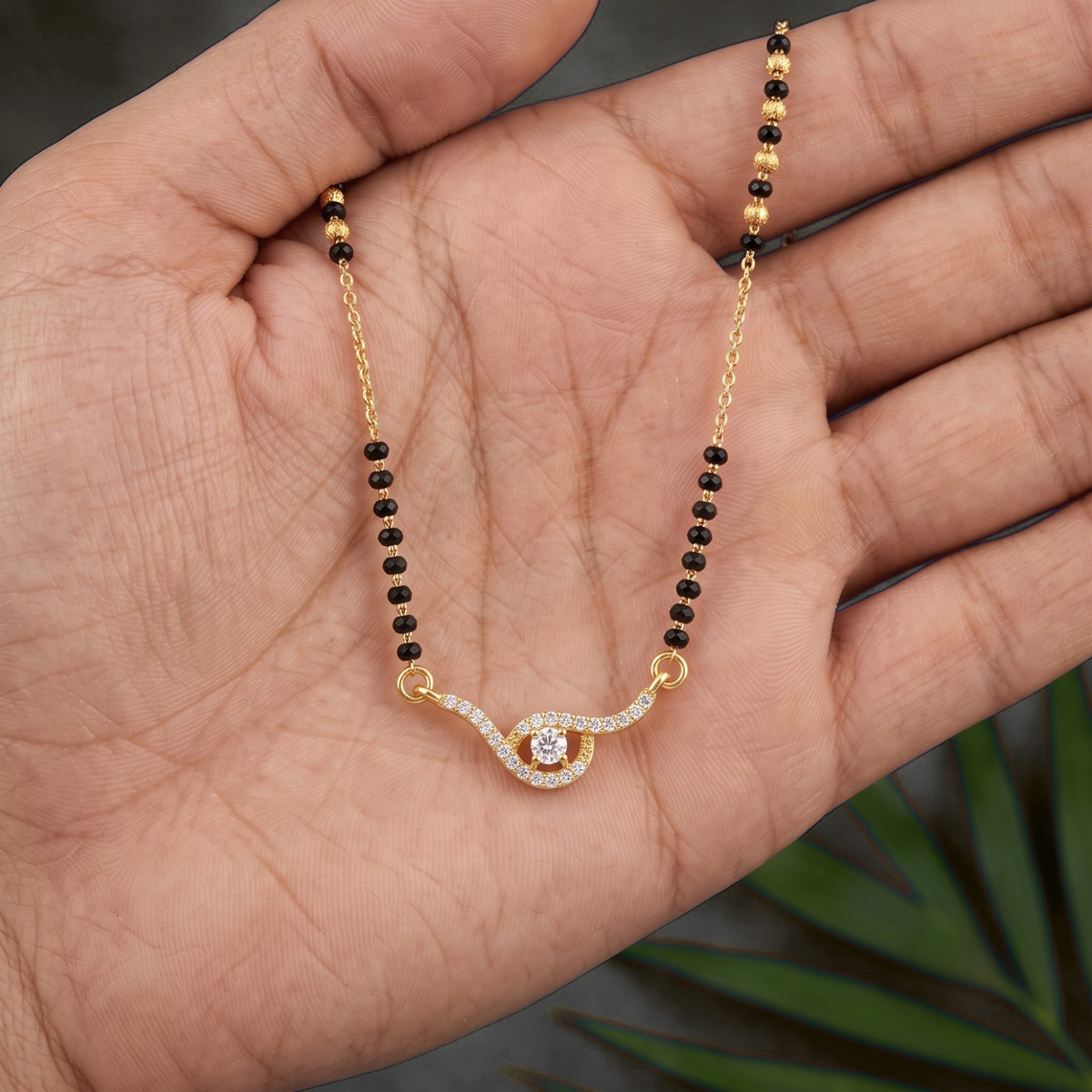 Aurelia Swirl Mangalsutra | Elegant CZ Diamond Pendant Mangalsutra