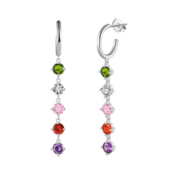 Rainbow Gemstone Drop Earrings, Colorful CZ Dangle Earrings