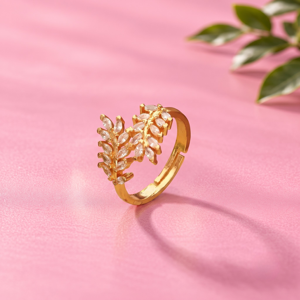 Elara Marquise Leaf CZ Adjustable Gold Ring for Women