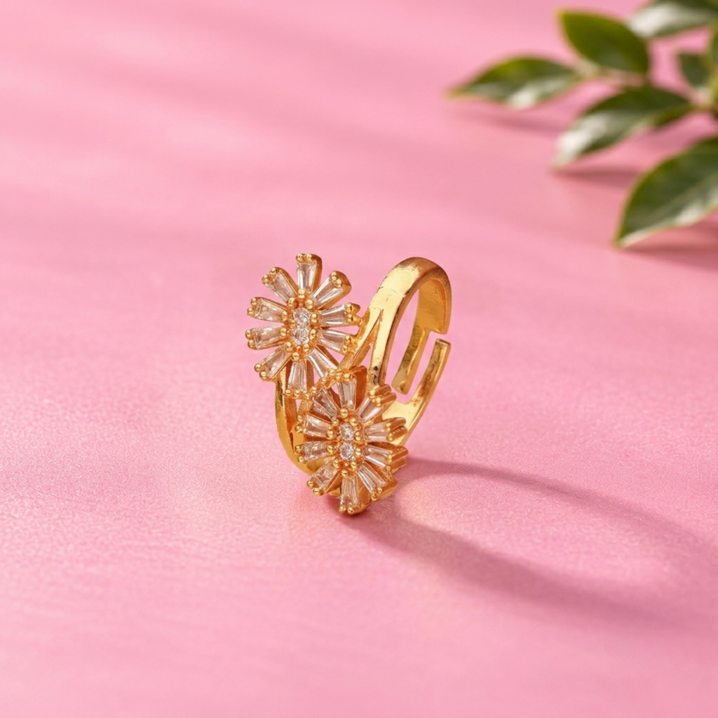 Elara Floral Bloom CZ Gold Ring for Women