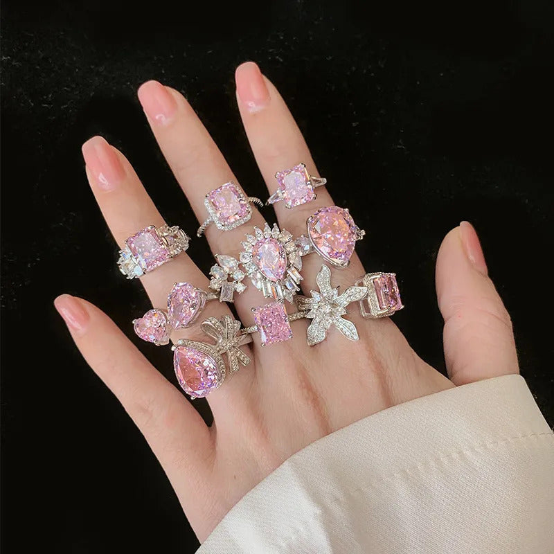 Pink CZ Statement Ring, Oval Pink Crystal Cocktail Ring,