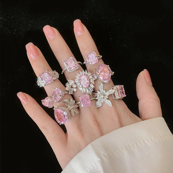 Pink CZ Statement Ring, Oval Pink Crystal Cocktail Ring,