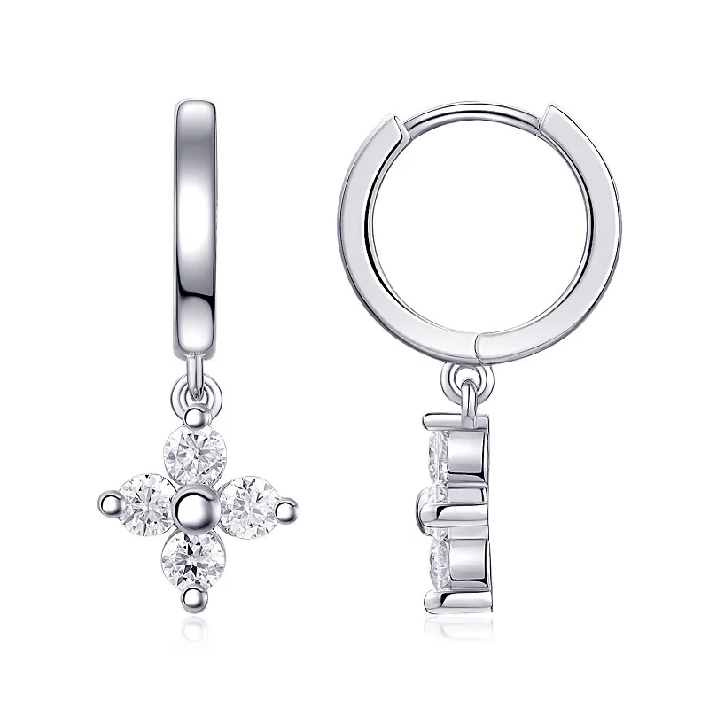 Silver CZ Flower Drop Earrings – Sparkling Floral Dangle Earrings for Women