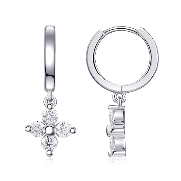 Silver CZ Flower Drop Earrings – Sparkling Floral Dangle Earrings for Women