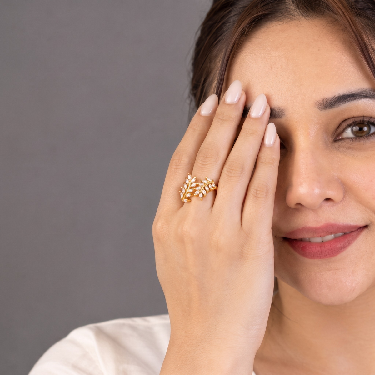 Elara Marquise Leaf CZ Adjustable Gold Ring for Women