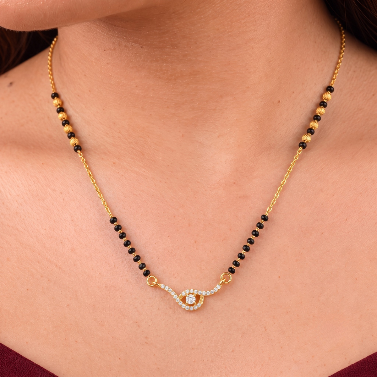 Aurelia Swirl Mangalsutra | Elegant CZ Diamond Pendant Mangalsutra