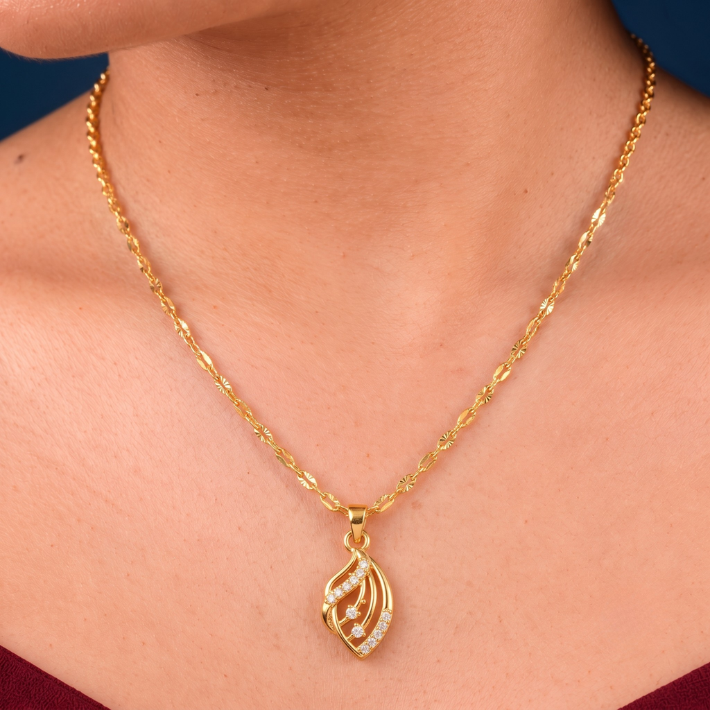 Gold Leaf Crystal Pendant Necklace for Women