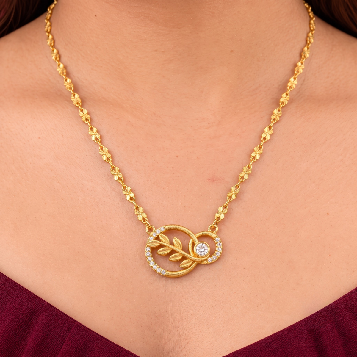 Leaf Crystal Pendant Chain