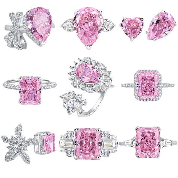 Pink CZ Statement Ring, Oval Pink Crystal Cocktail Ring,