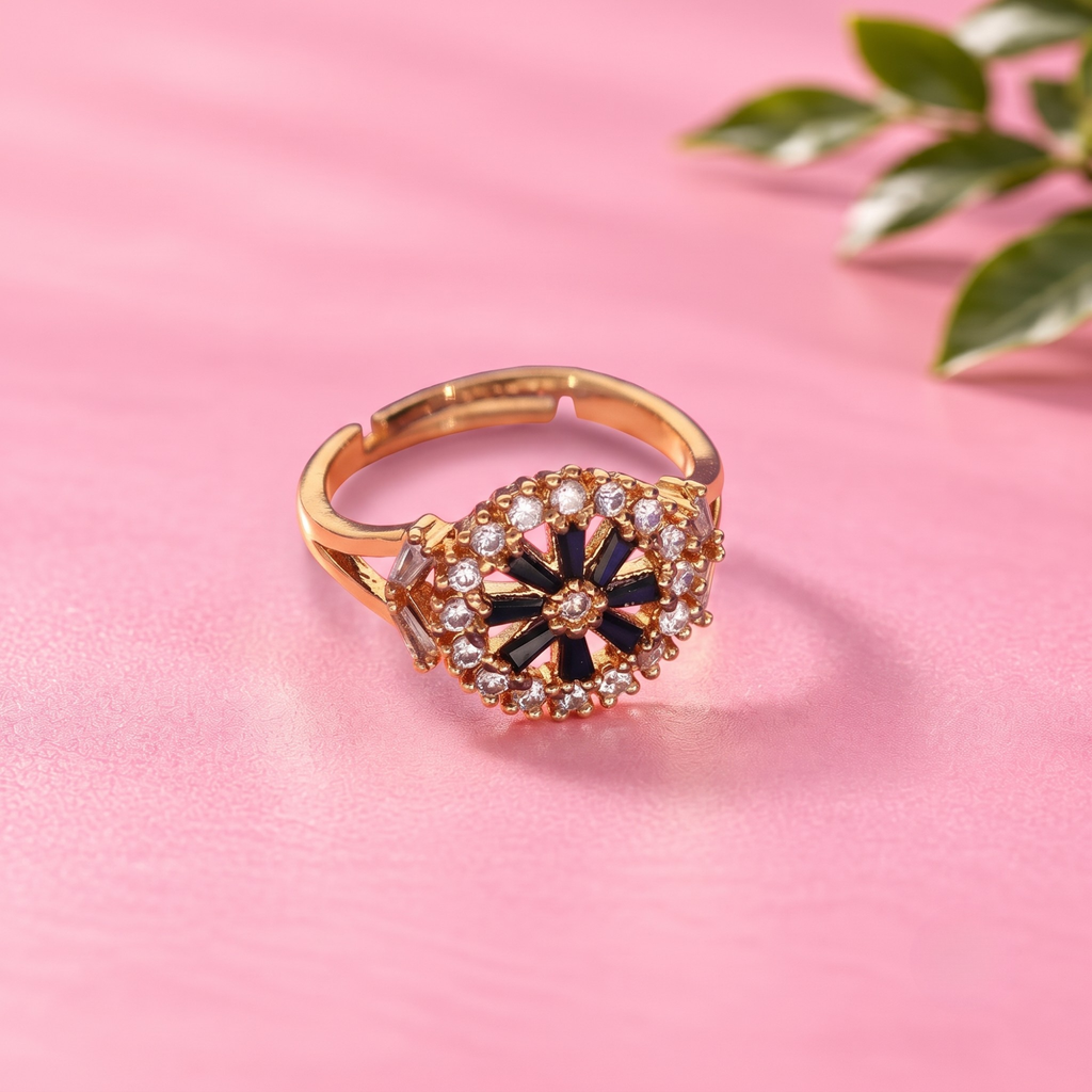 Elara Floral Sunburst CZ Ring for Women