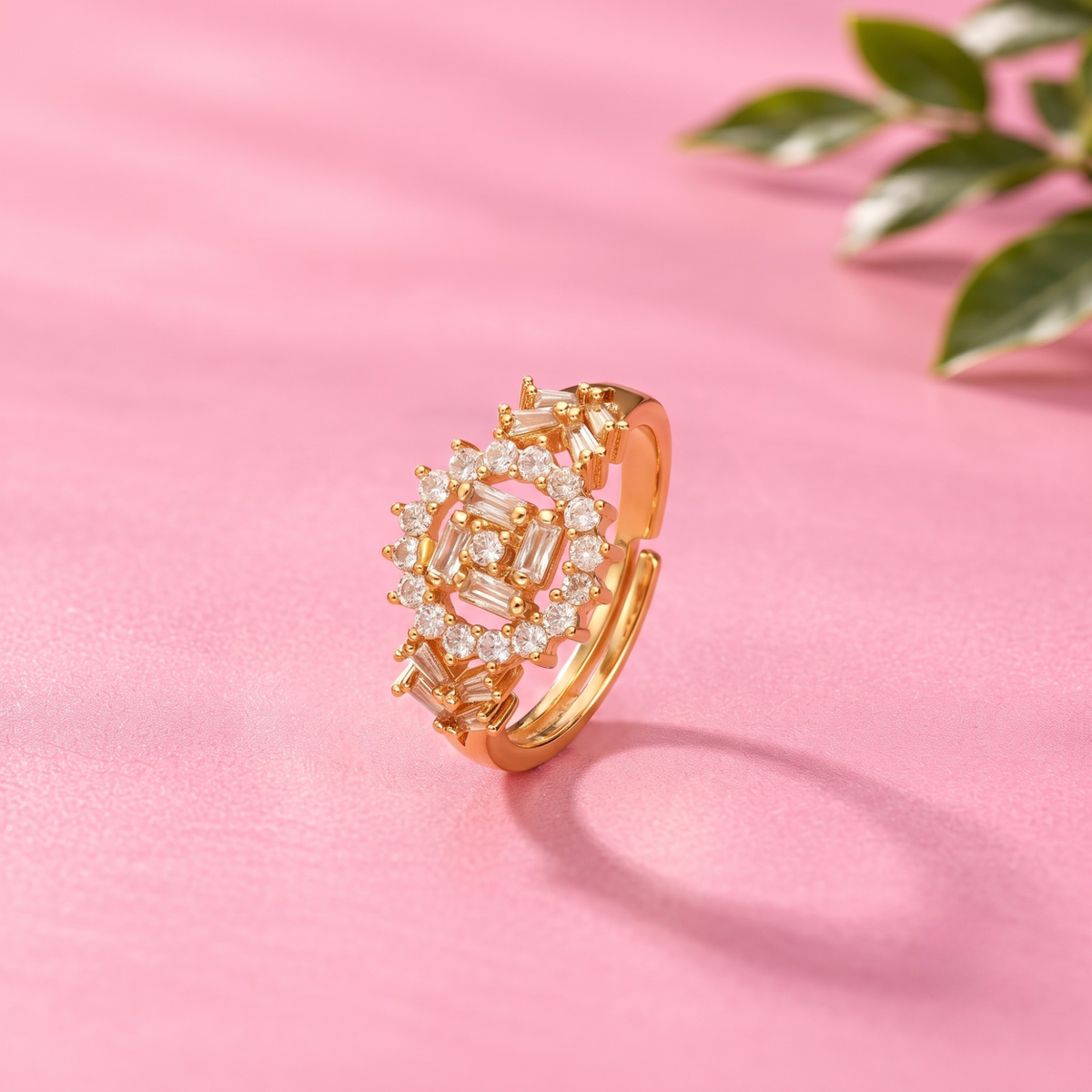 Elara Royal CZ Statement Gold Ring for Women