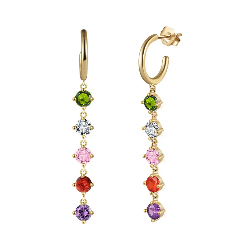 Rainbow Gemstone Drop Earrings, Colorful CZ Dangle Earrings