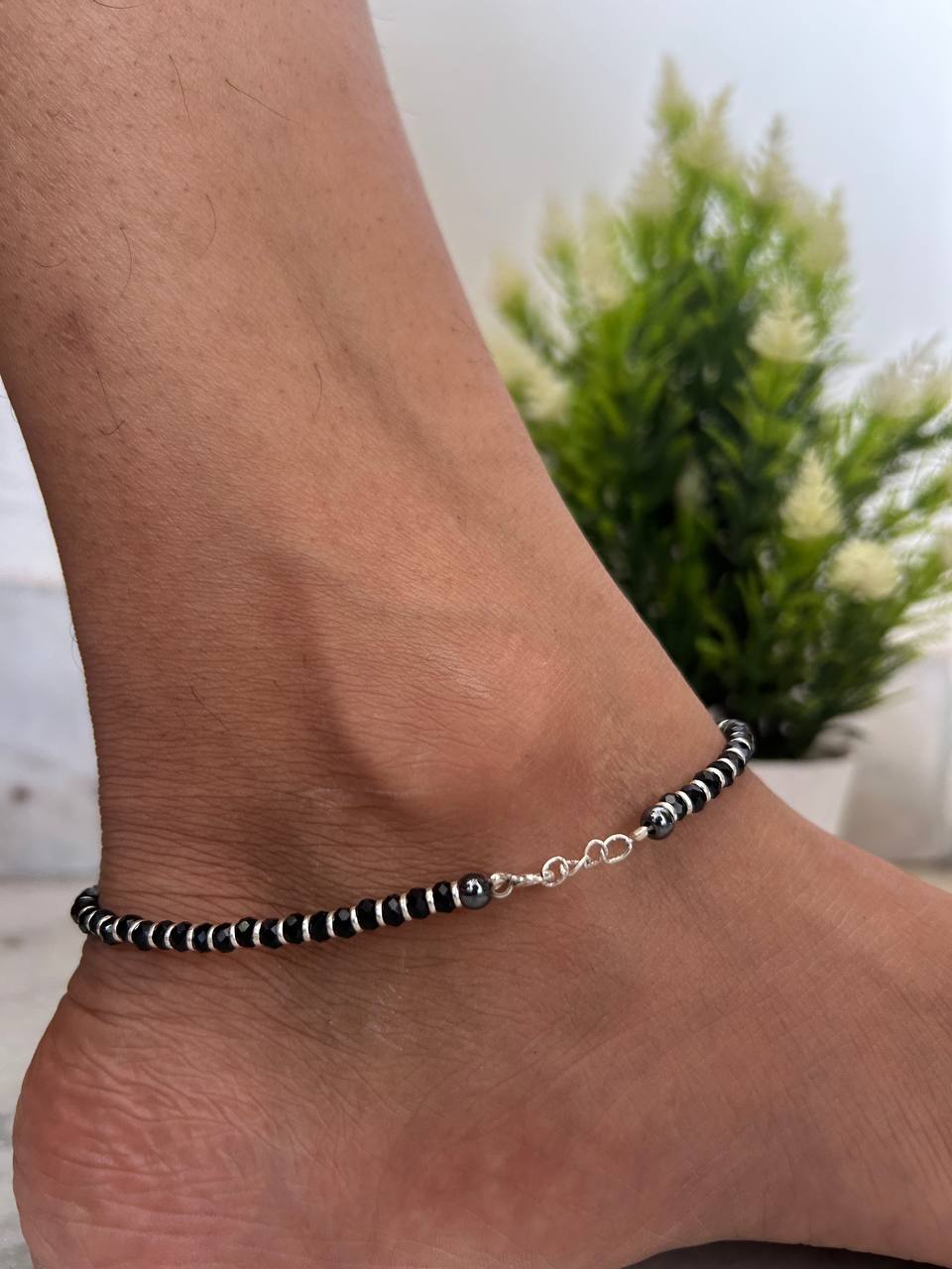 Evil Eye Black Beaded Anklet for Women, Blue Nazar Charm Anklet