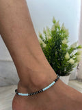 Black & Light Blue Beaded Anklet | Stylish Anti-Tarnish Ankle Bracelet for Women