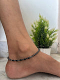Black Beaded Anklet with Silver-Tone Accents – Elegant Everyday Ankle Bracelet